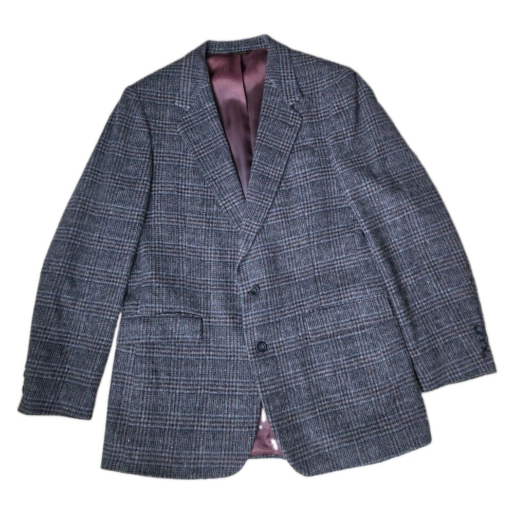 Cartier Vintage Mens Gray Plaid Wool Tweed Two Button Blazer Sport Coat Jacket